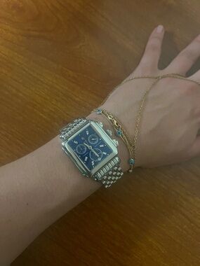 Michele Stainless Steel Watch with Blue Dial